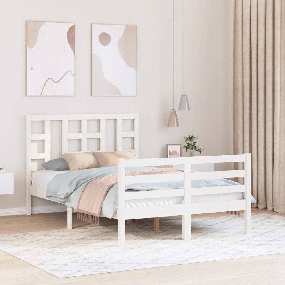 vidaXL Sängram med huvudgavel vit 120x200 cm massivt trä