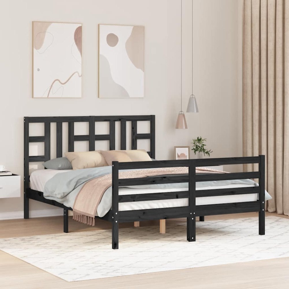 vidaXL Sängram med huvudgavel 140x200 cm massivt trä