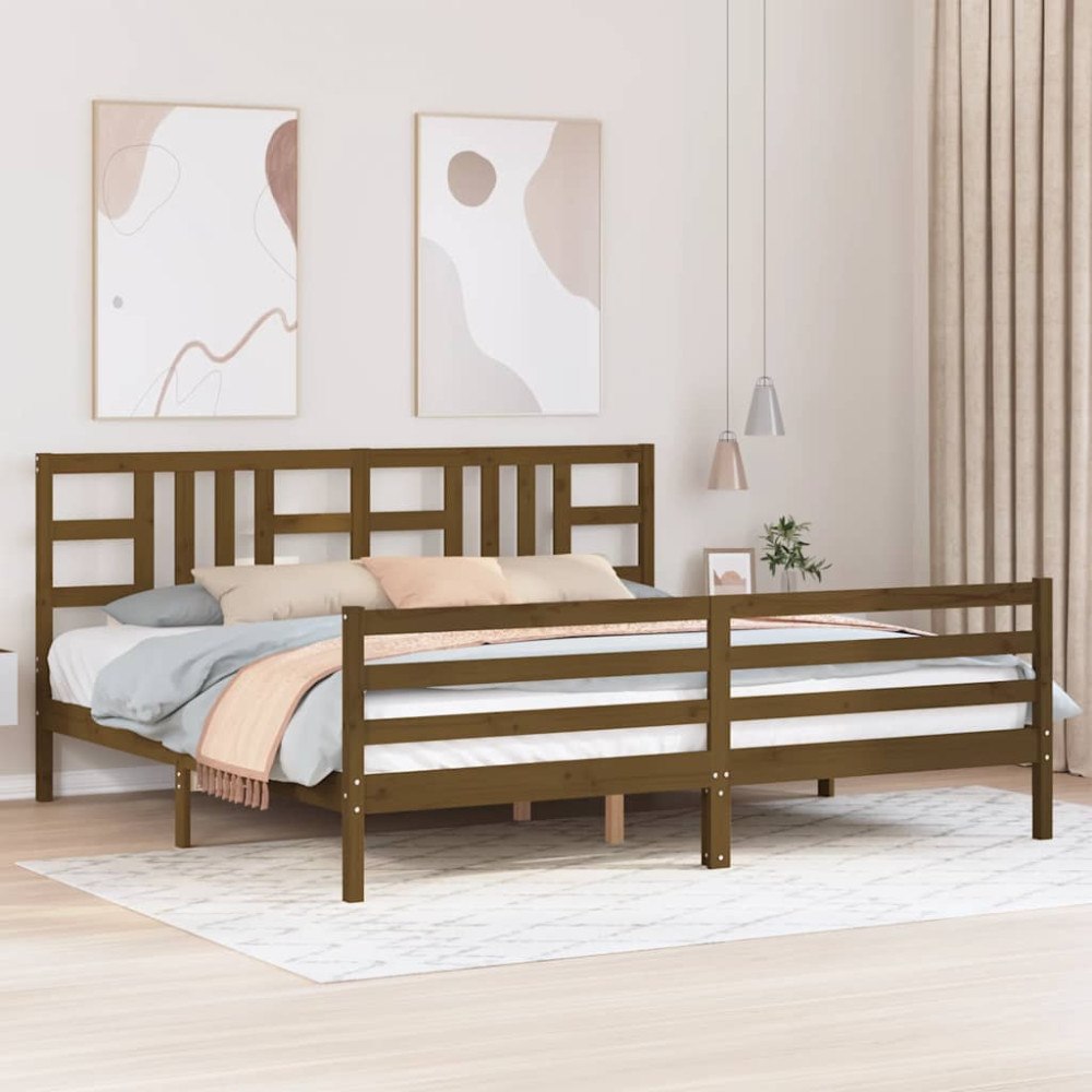 vidaXL Sängram med huvudgavel honungsbrun 200x200 cm massivt trä
