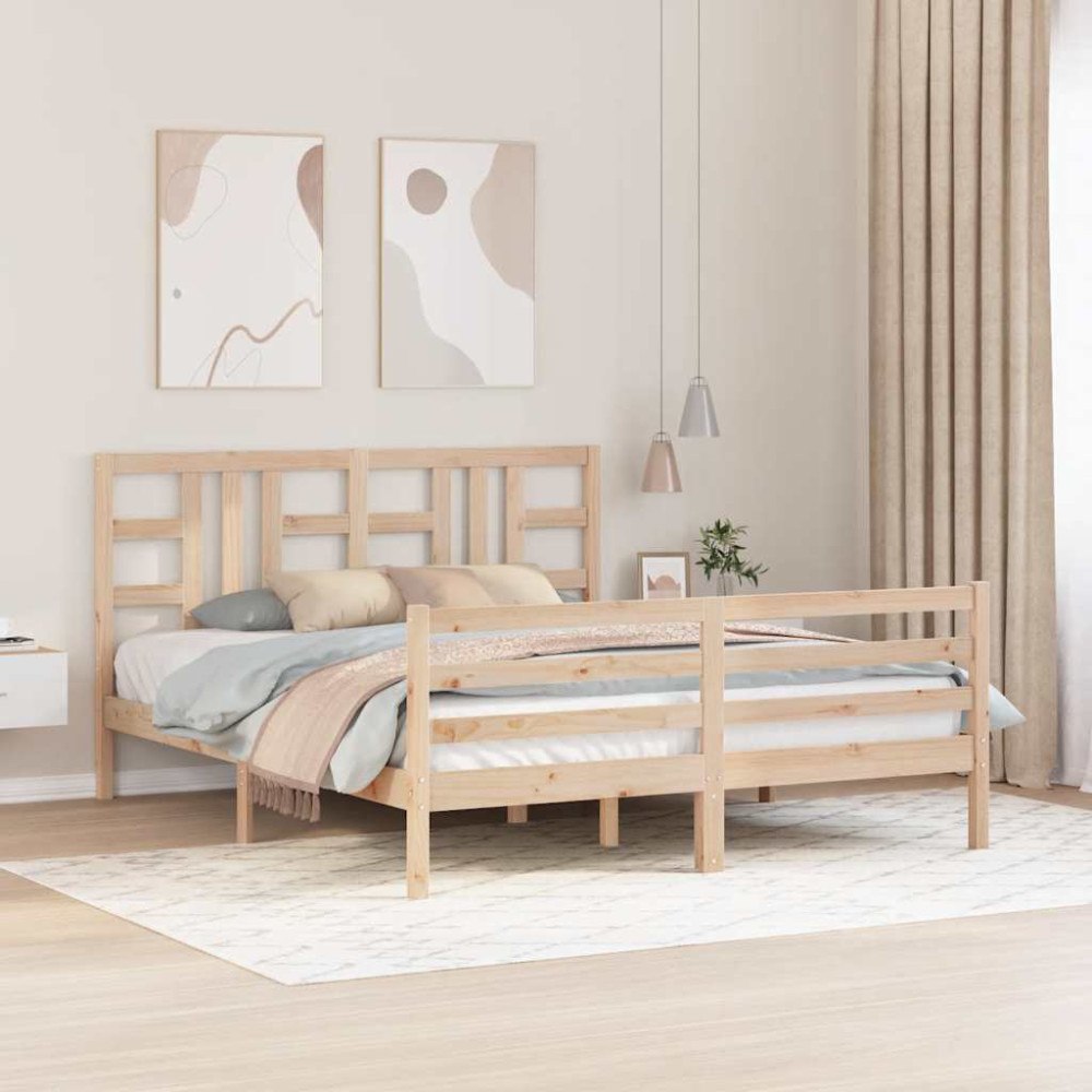 vidaXL Sängram med huvudgavel 160x200 cm massivt trä