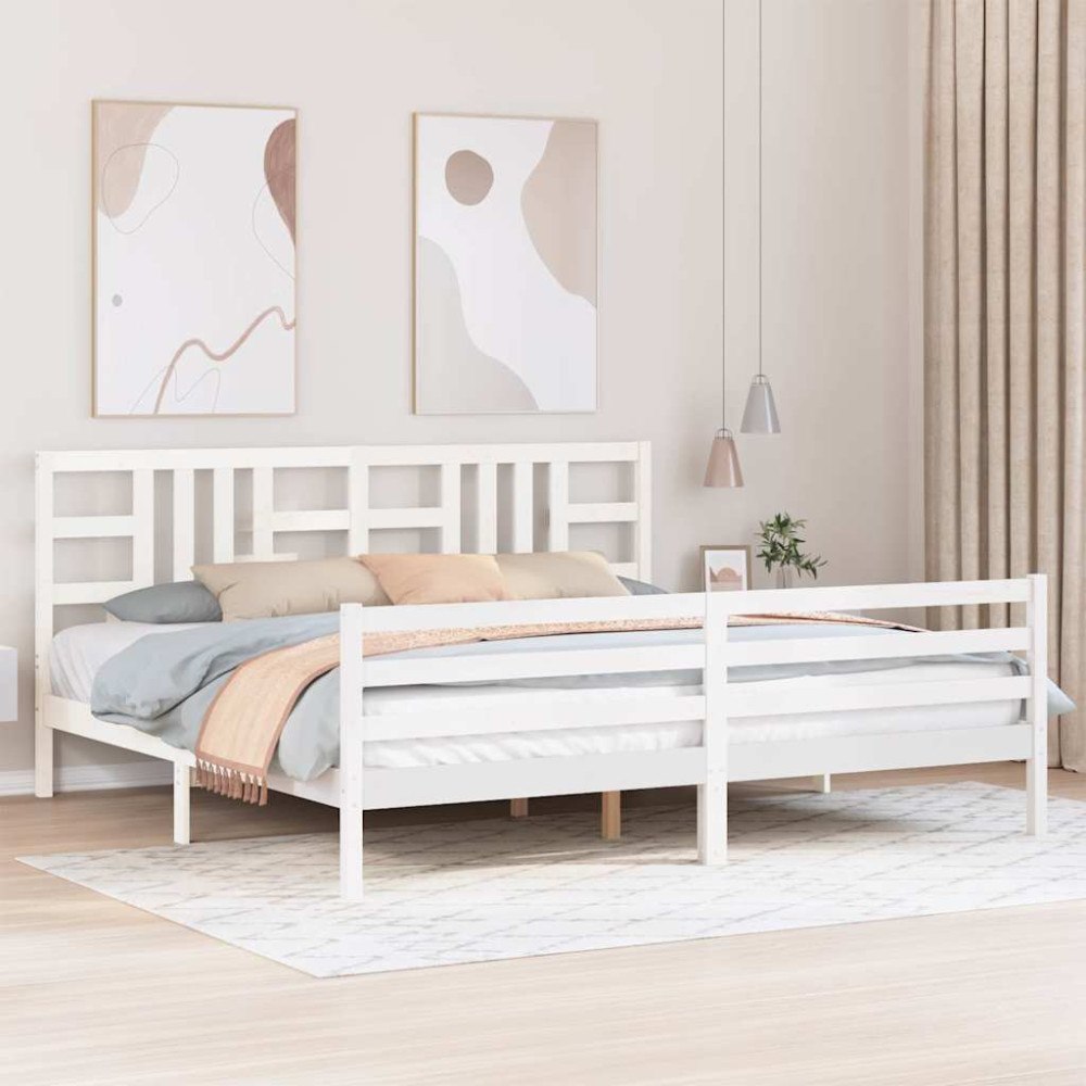 vidaXL Sängram med huvudgavel vit 200x200 cm massivt trä