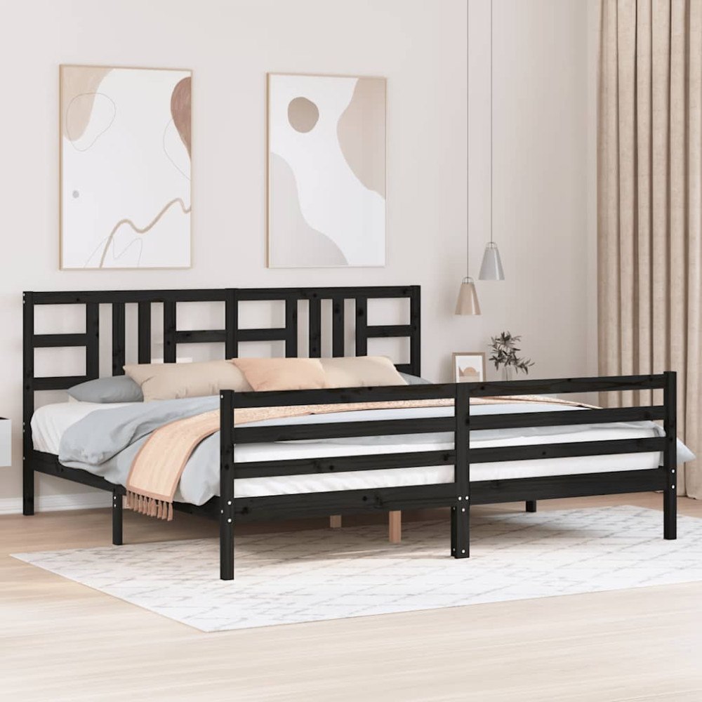 vidaXL Sängram med huvudgavel svart 200x200 cm massivt trä