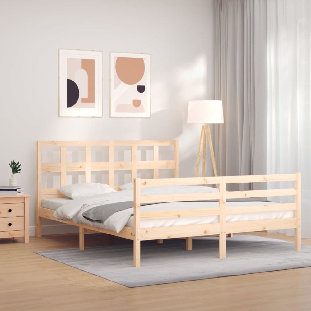 vidaXL Sängram med huvudgavel 160x200 cm massivt trä
