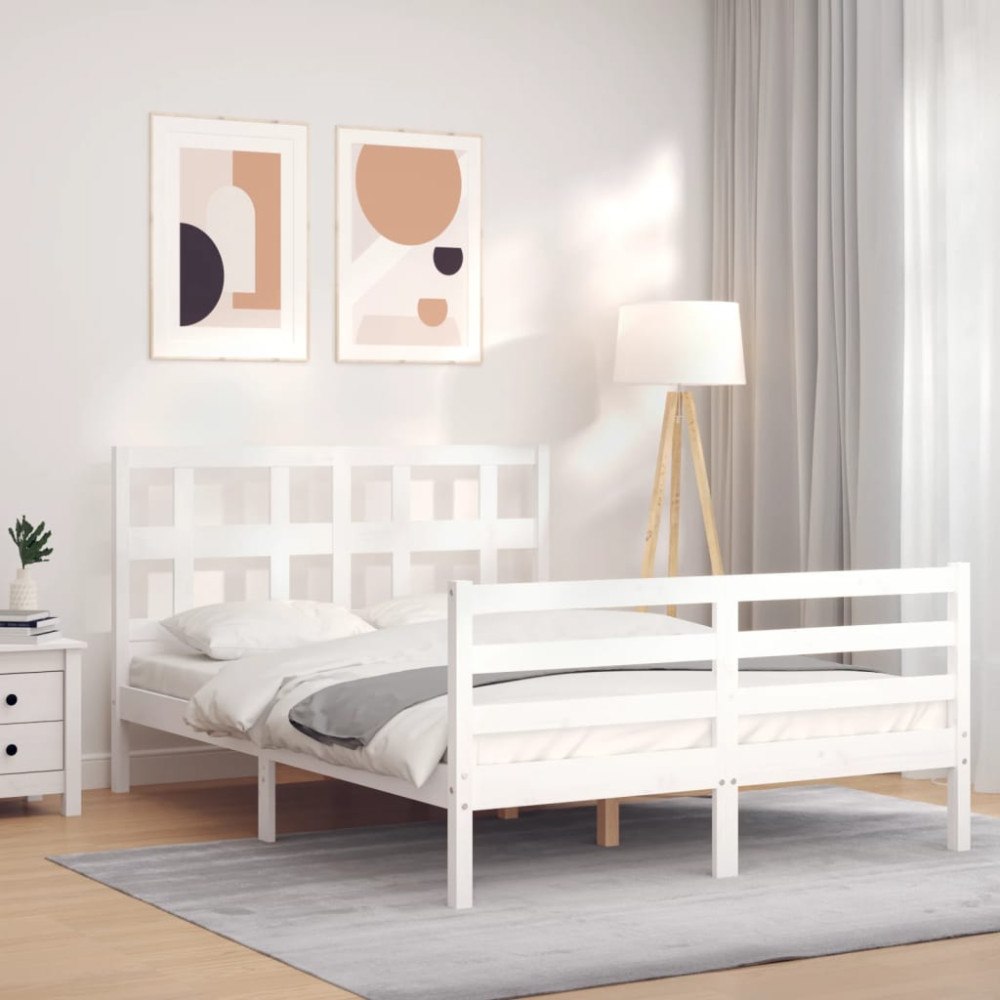 vidaXL Sängram med huvudgavel vit 140x200 cm massivt trä