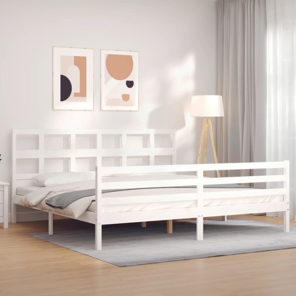 vidaXL Sängram med huvudgavel vit 200x200 cm massivt trä