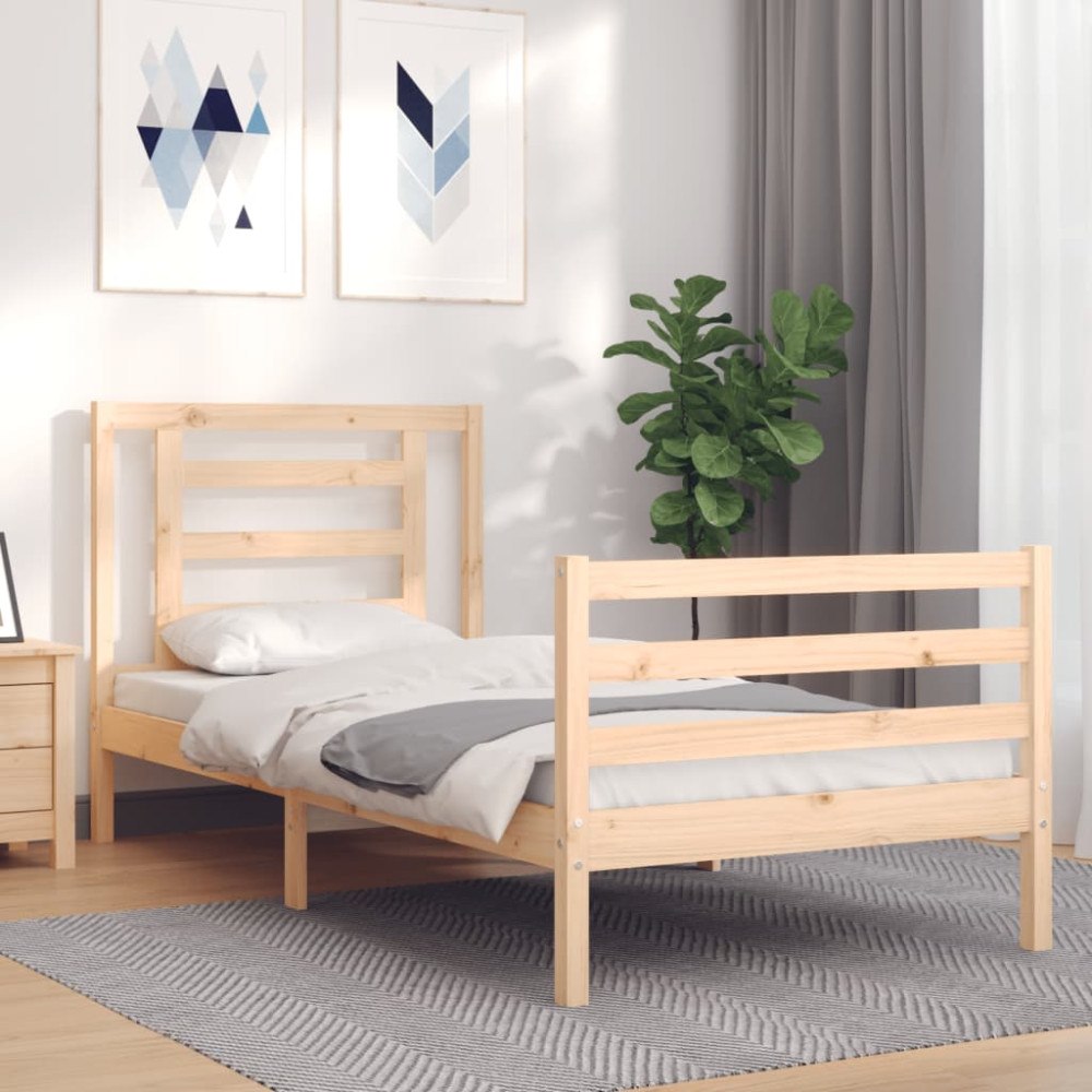 vidaXL Sängram med huvudgavel 90x200 cm massivt trä