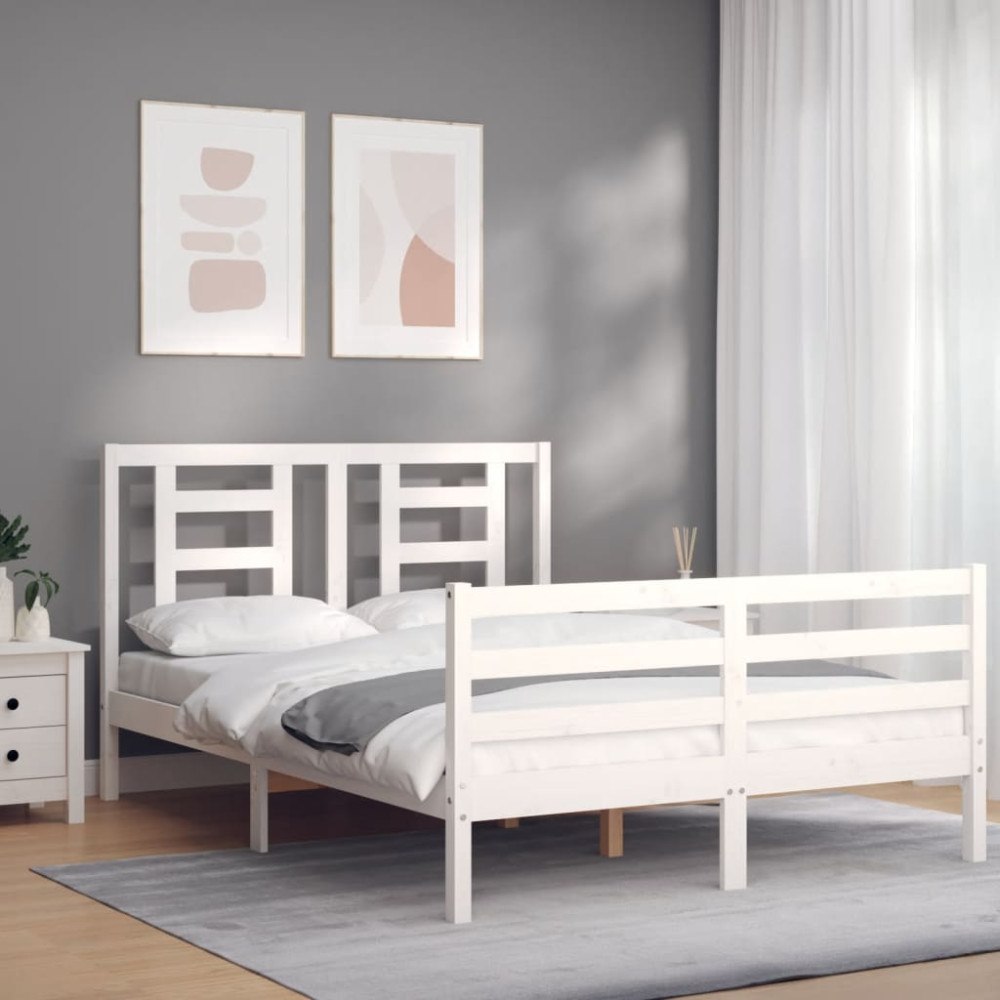 vidaXL Sängram med huvudgavel vit 120x200 cm massivt trä