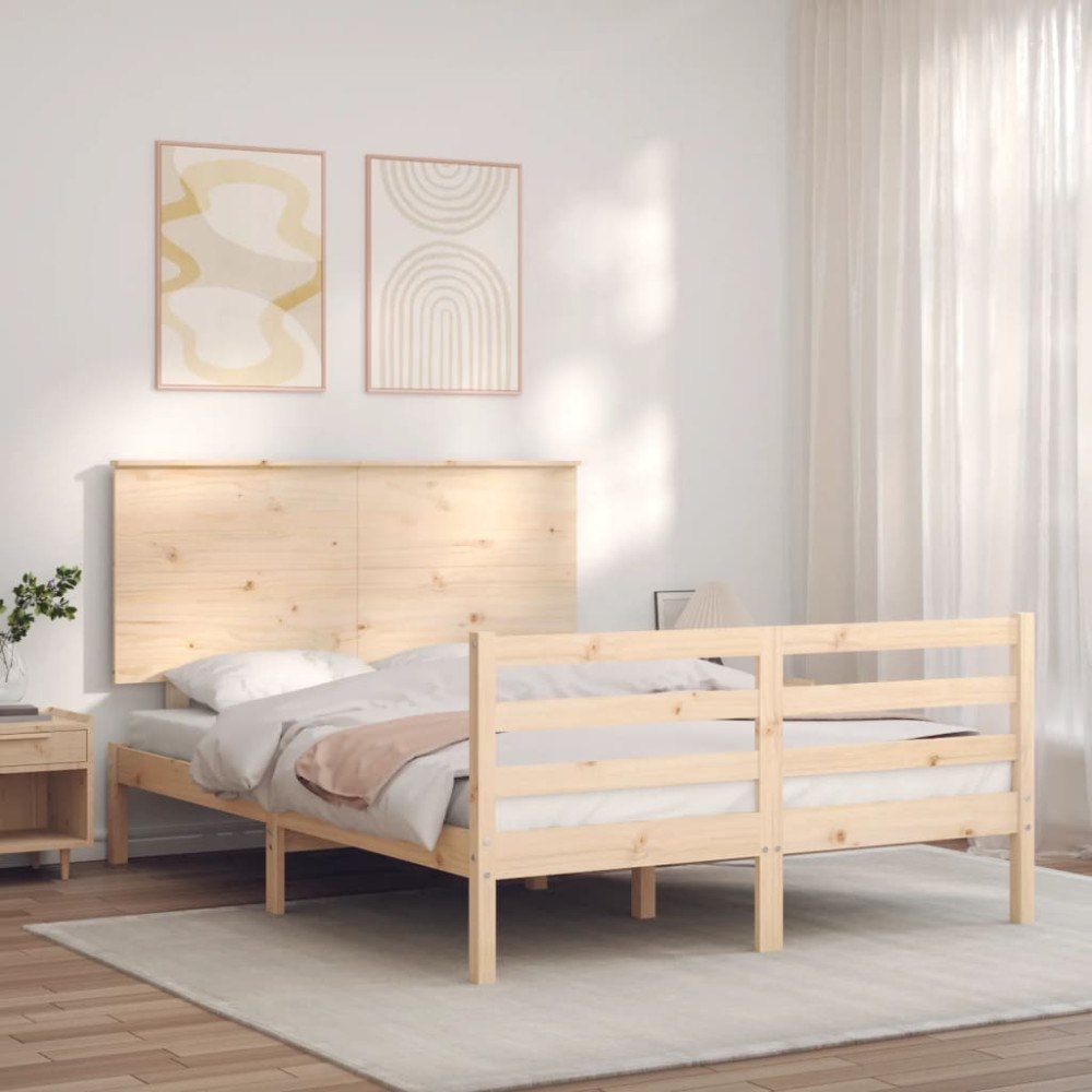 vidaXL Sängram med huvudgavel 120x200 cm massivt trä