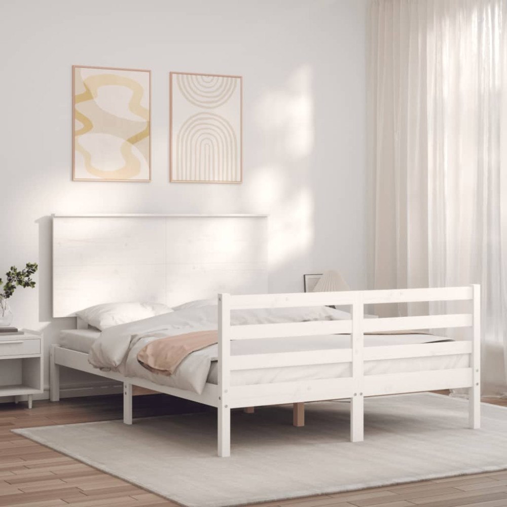 vidaXL Sängram med huvudgavel vit 140x200 cm massivt trä