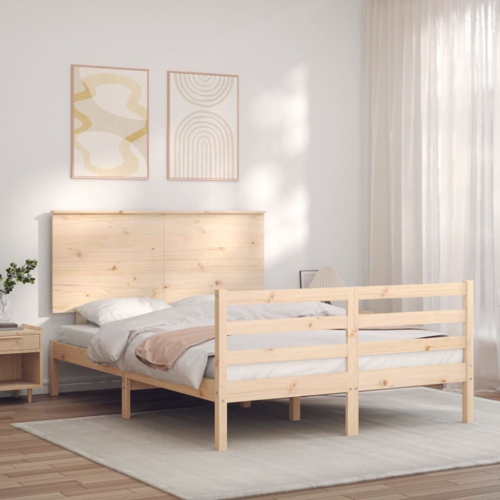 vidaXL Sängram med huvudgavel 140x200 cm massivt trä