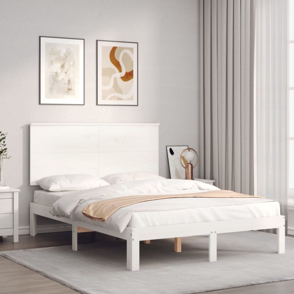 vidaXL Sängram utan madrass vit 140x200 cm massiv furu