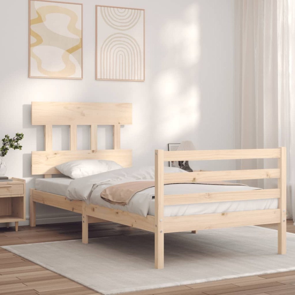 vidaXL Sängram med huvudgavel 90x200 cm massivt trä