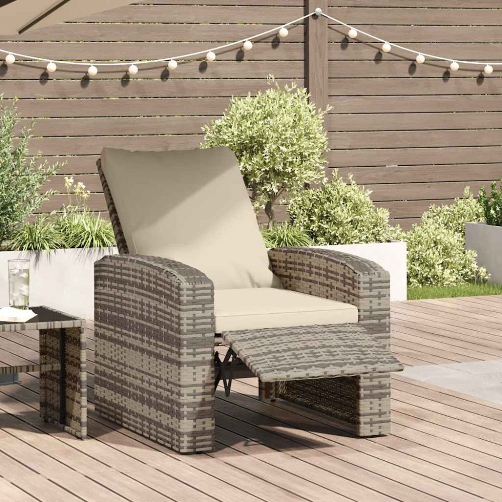 vidaXL Reclinerstol for trädgården med dynor ljusbrun konstrotting