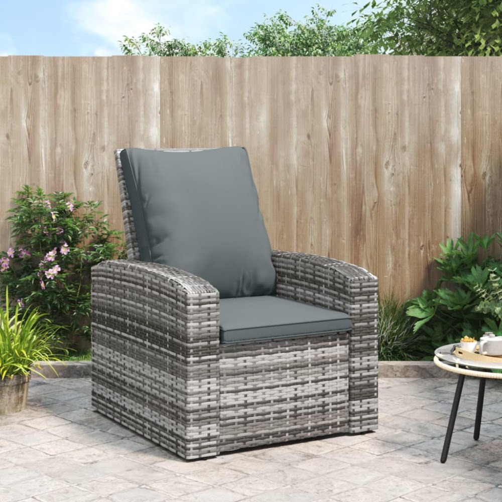 vidaXL Reclinerstol för trädgården med dynor grå konstrotting