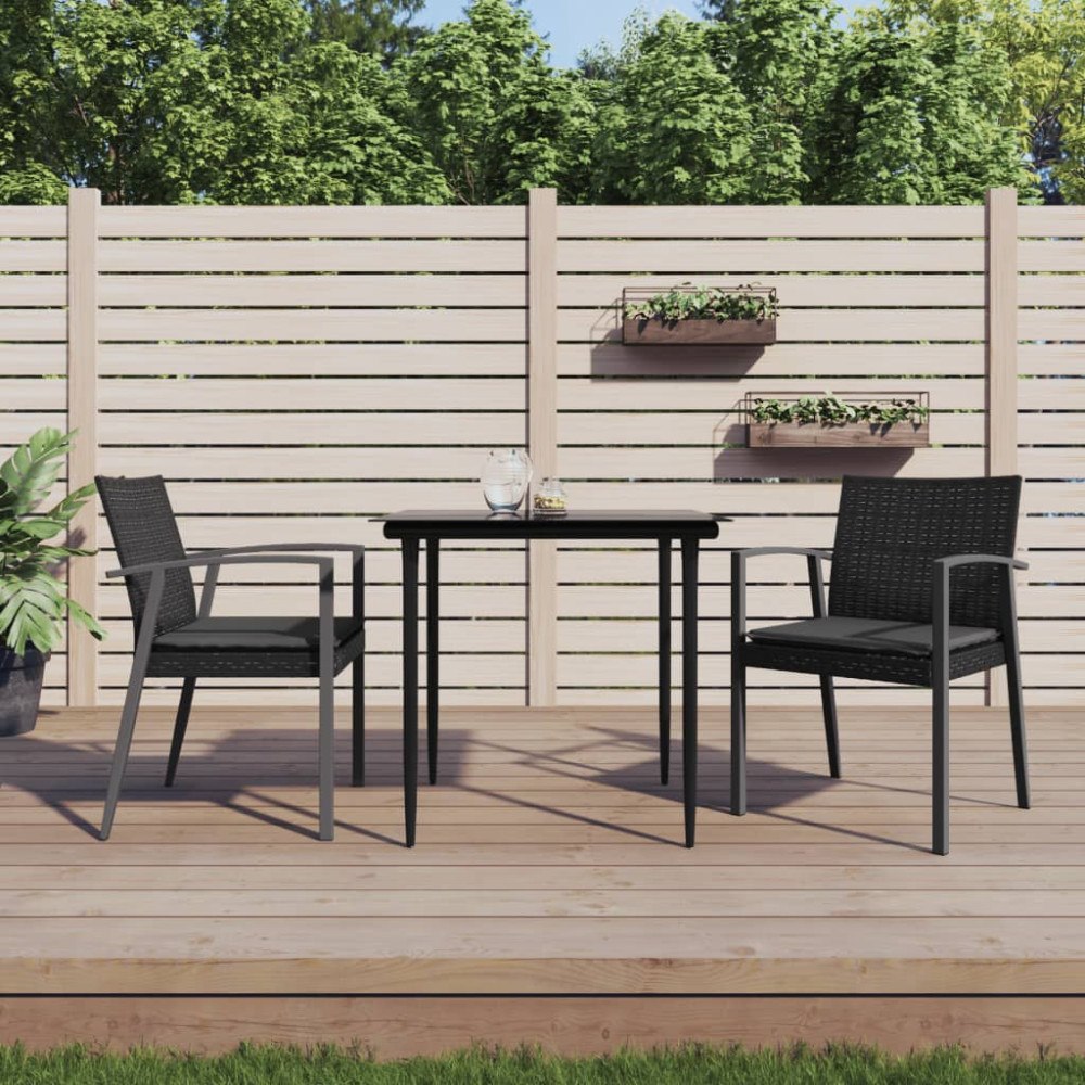 vidaXL Trädgårdsstolar 2 st med dynor svart 56,5x57x83 cm konstrotting