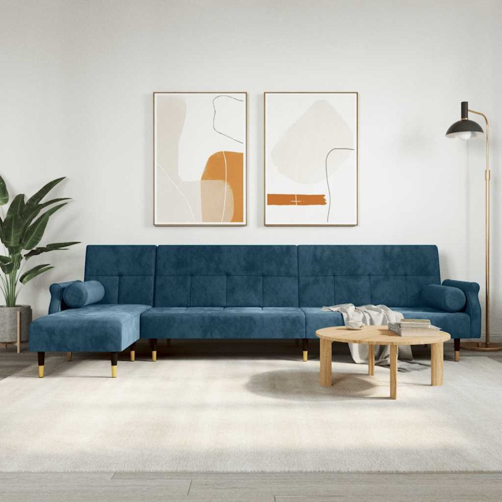 vidaXL L-formad bäddsoffa blå 271x140x70 cm sammet
