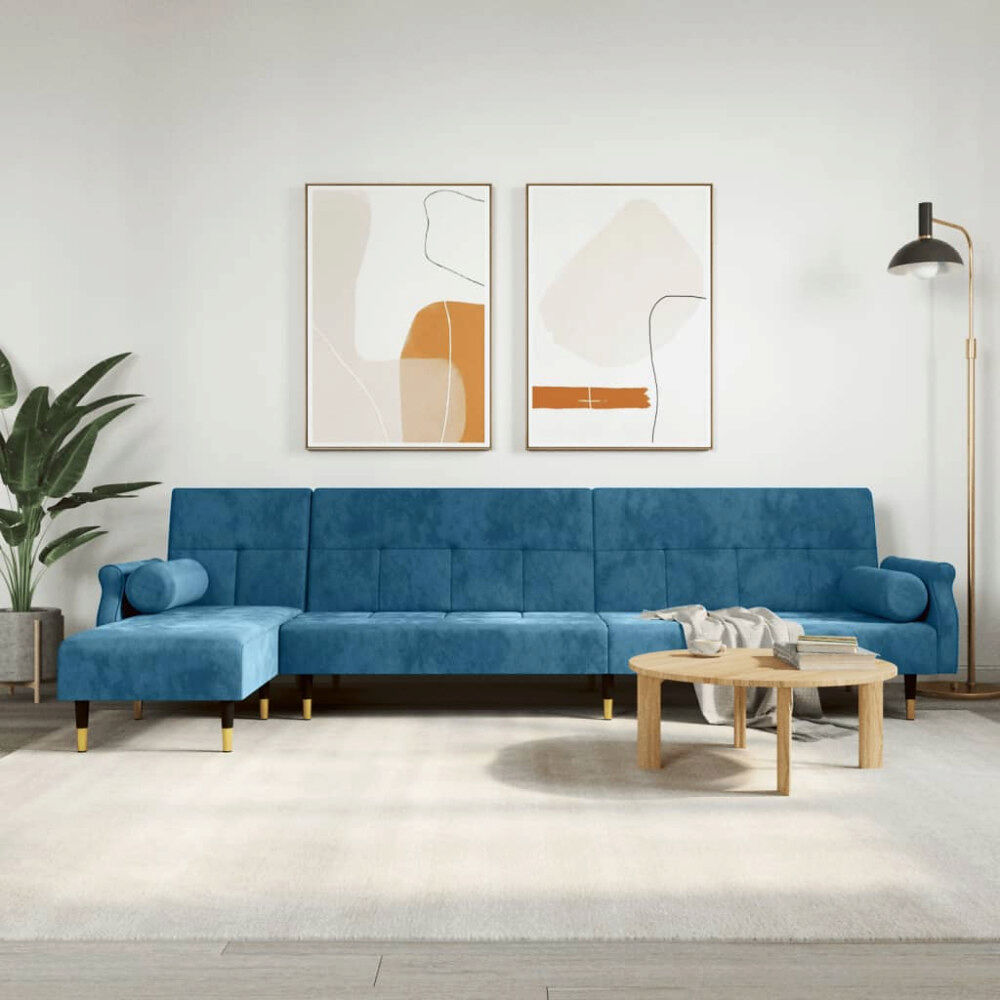 vidaXL L-formad bäddsoffa blå 271x140x70 cm sammet