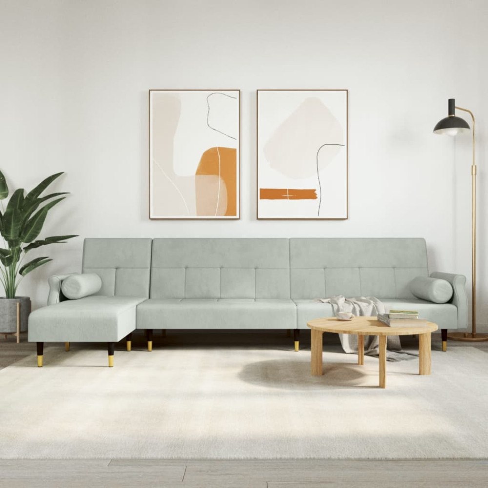 vidaXL L-formad bäddsoffa ljusgrå 271x140x70 cm sammet