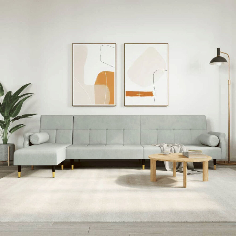 vidaXL L-formad bäddsoffa ljusgrå 271x140x70 cm sammet