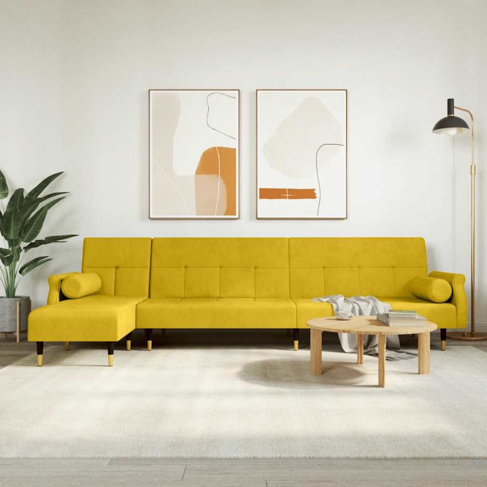 vidaXL L-formad bäddsoffa gul 271x140x70 cm sammet