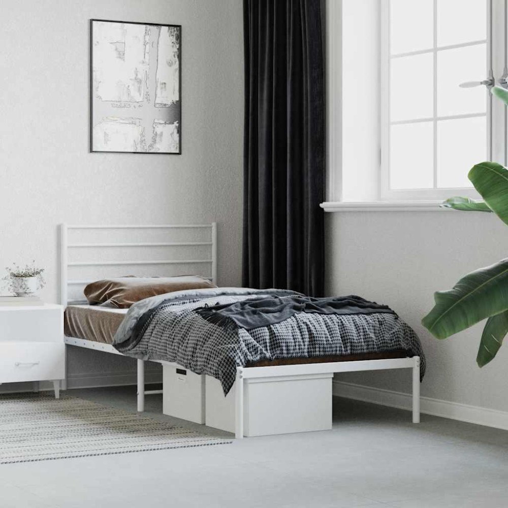 vidaXL Sängram med huvudgavel metall vit 90x200 cm