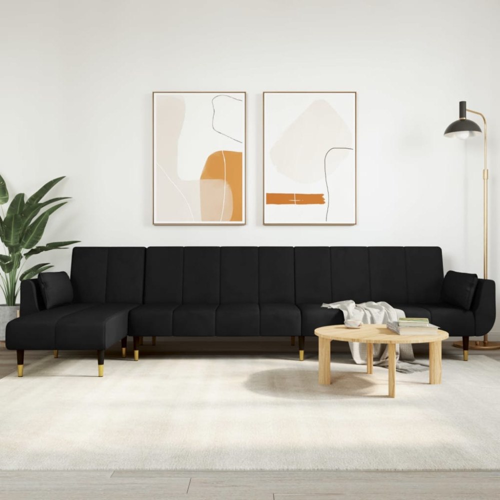 vidaXL L-formad bäddsoffa svart 275x140x70 cm sammet