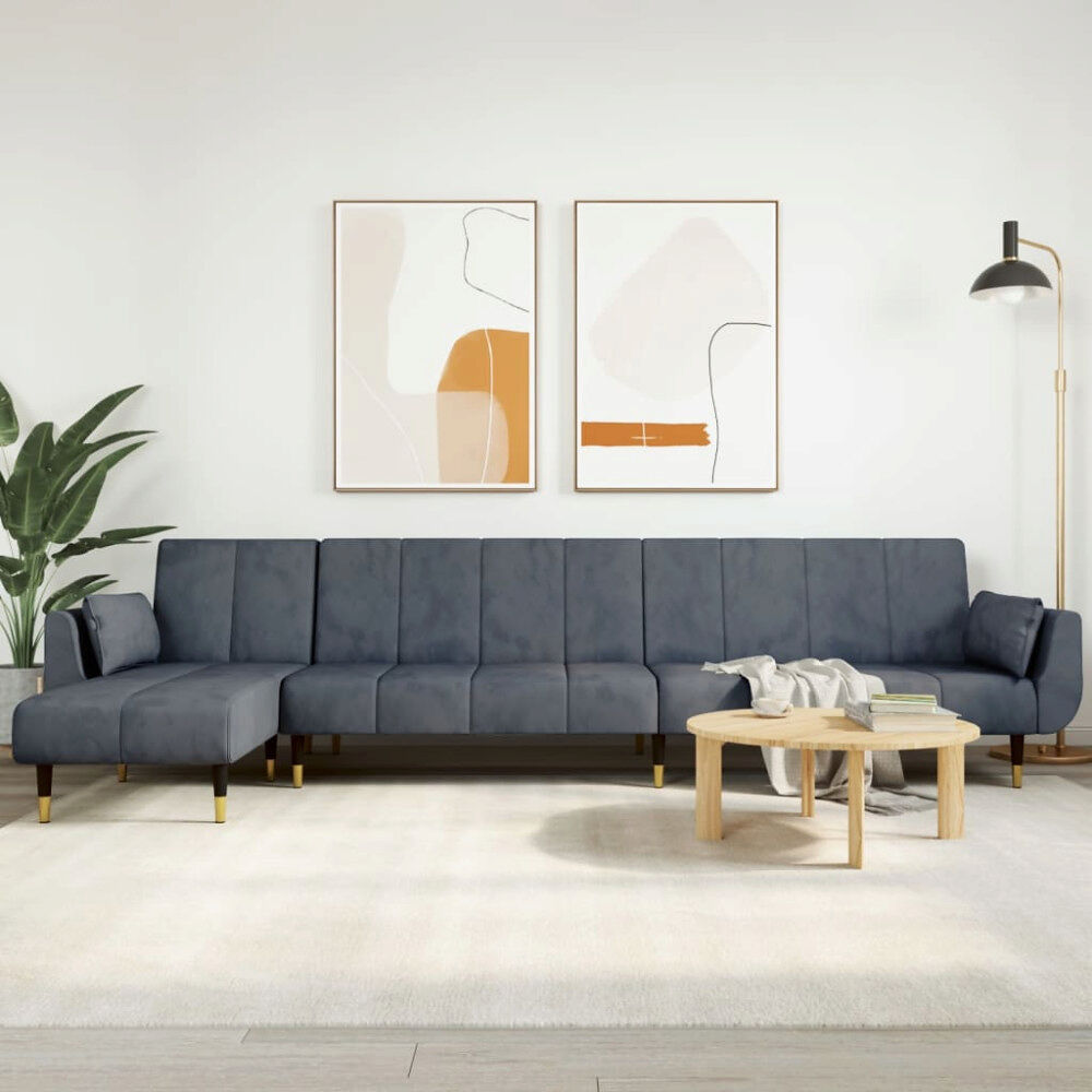 vidaXL L-formad bäddsoffa mörkgrå 275x140x70 cm sammet