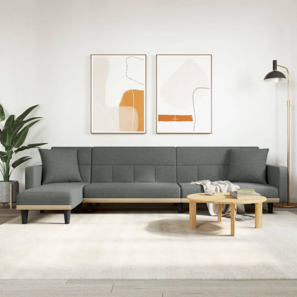 vidaXL L-formad bäddsoffa mörkgrå 275x140x70 cm tyg