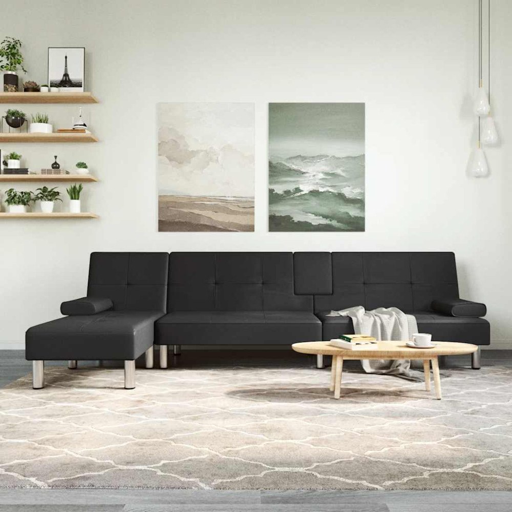 vidaXL L-formad bäddsoffa svart 255x140x70 cm konstläder