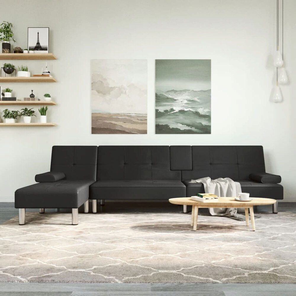 vidaXL L-formad bäddsoffa svart 255x140x70 cm konstläder