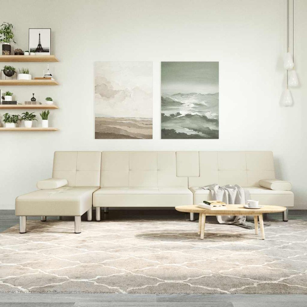 vidaXL L-formad bäddsoffa gräddvit 255x140x70 cm konstläder