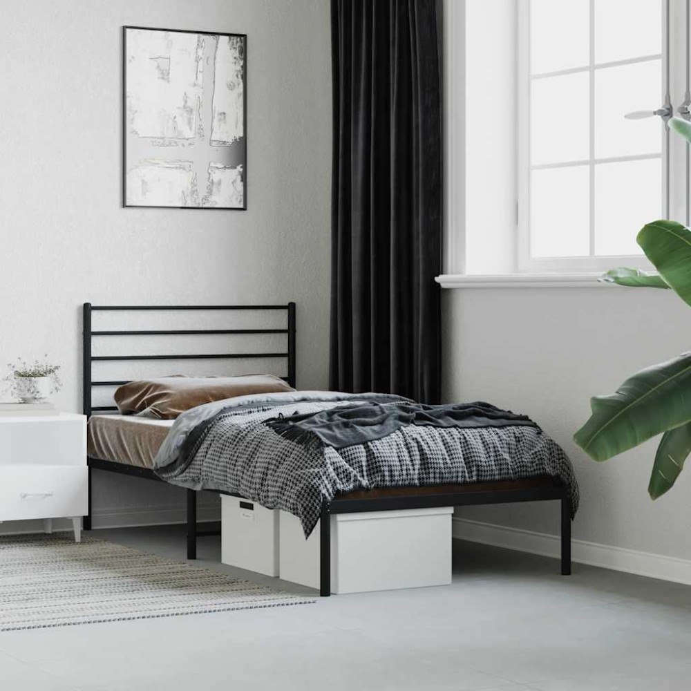 vidaXL Sängram med huvudgavel metall svart 75x190 cm