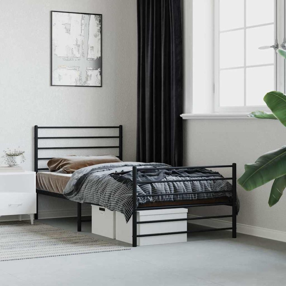 vidaXL Sängram med huvudgavel och fotgavel svart metall 75x190 cm