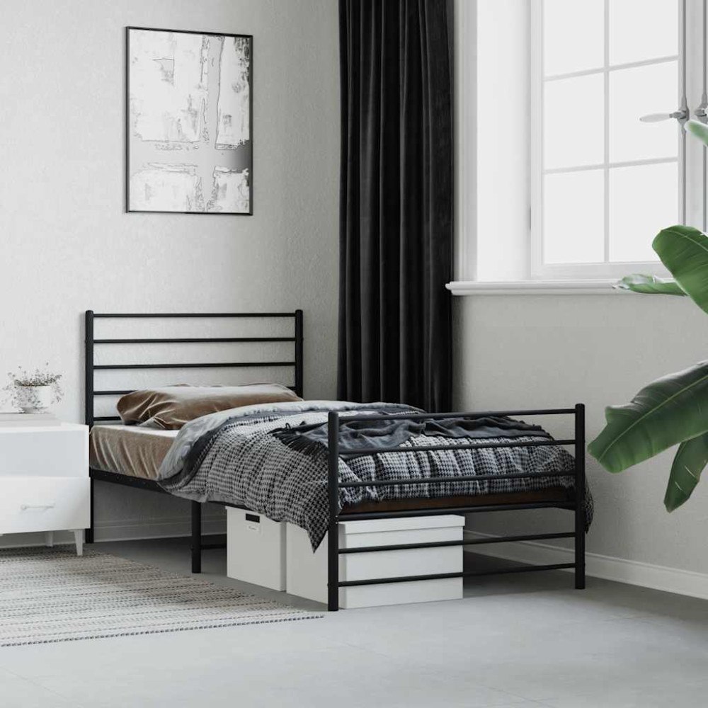 vidaXL Sängram med huvudgavel och fotgavel svart metall 80x200 cm