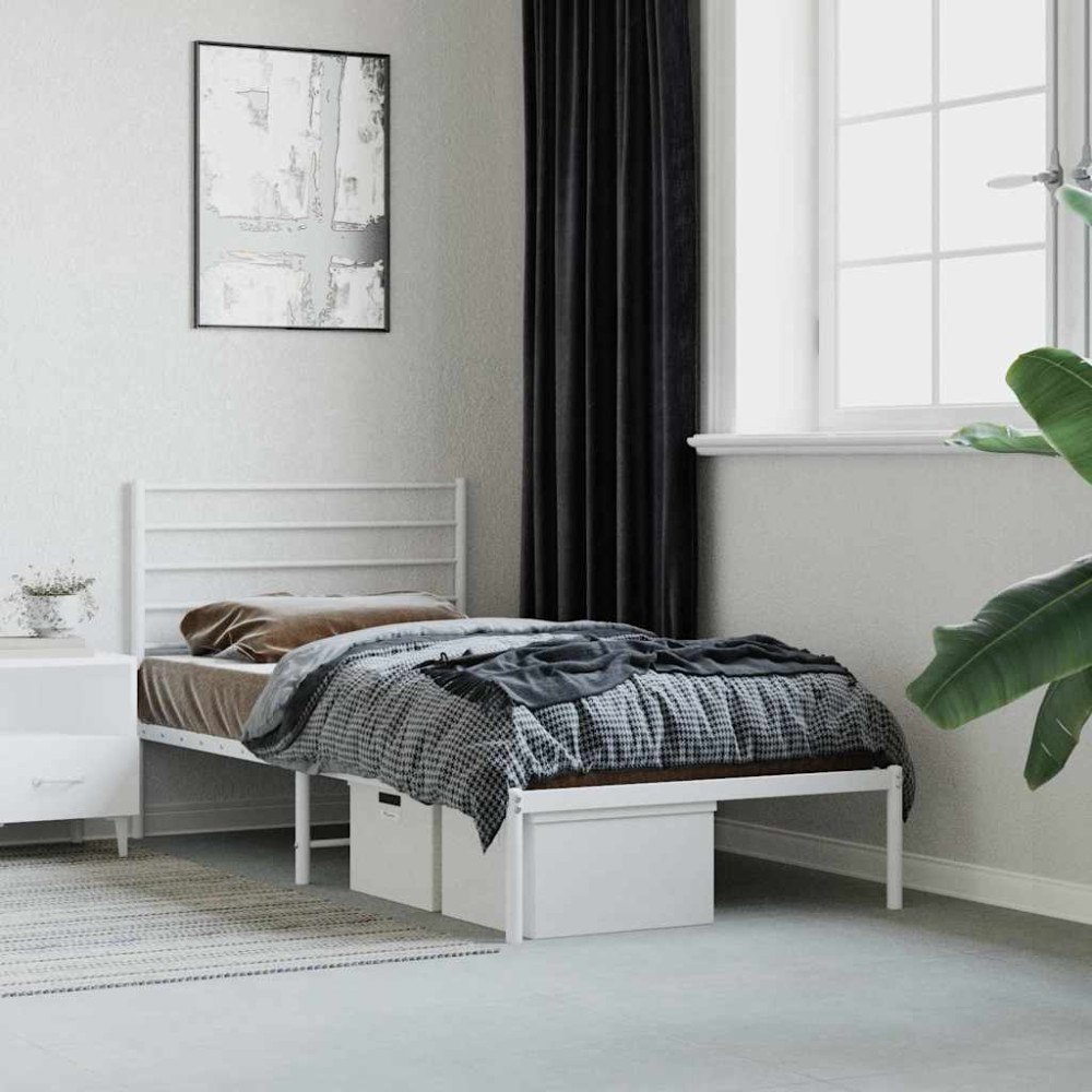 vidaXL Sängram med huvudgavel metall vit 80x200 cm