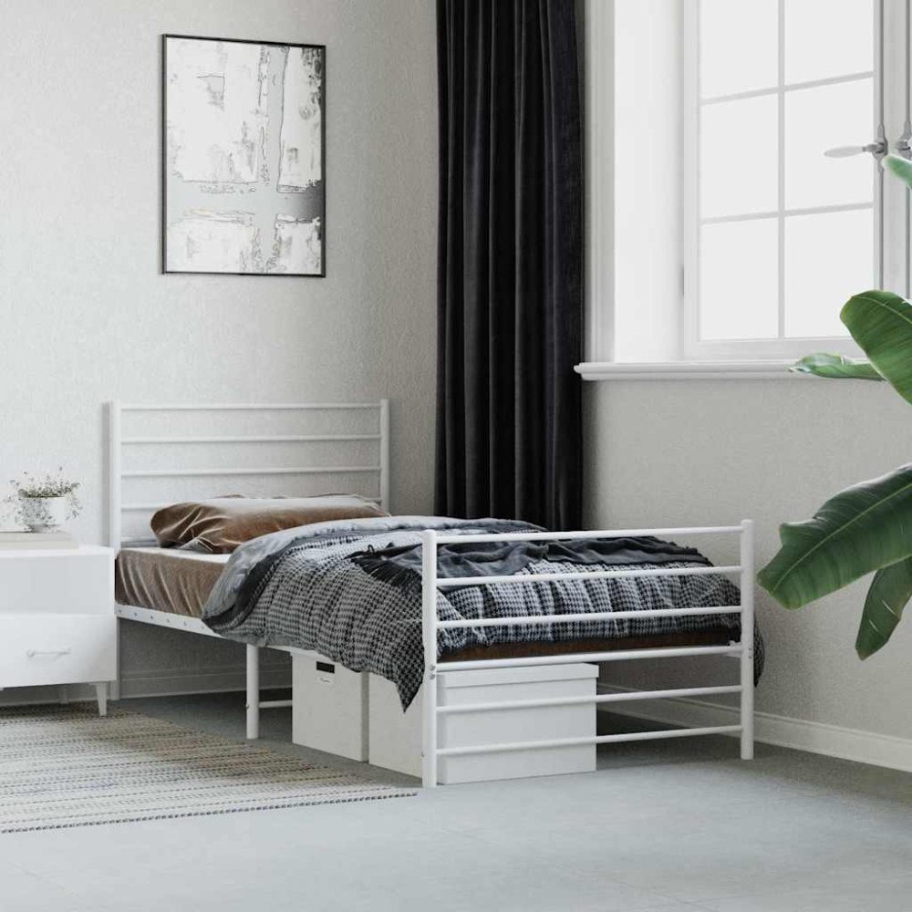 vidaXL Sängram med huvudgavel och fotgavel vit metall 75x190 cm