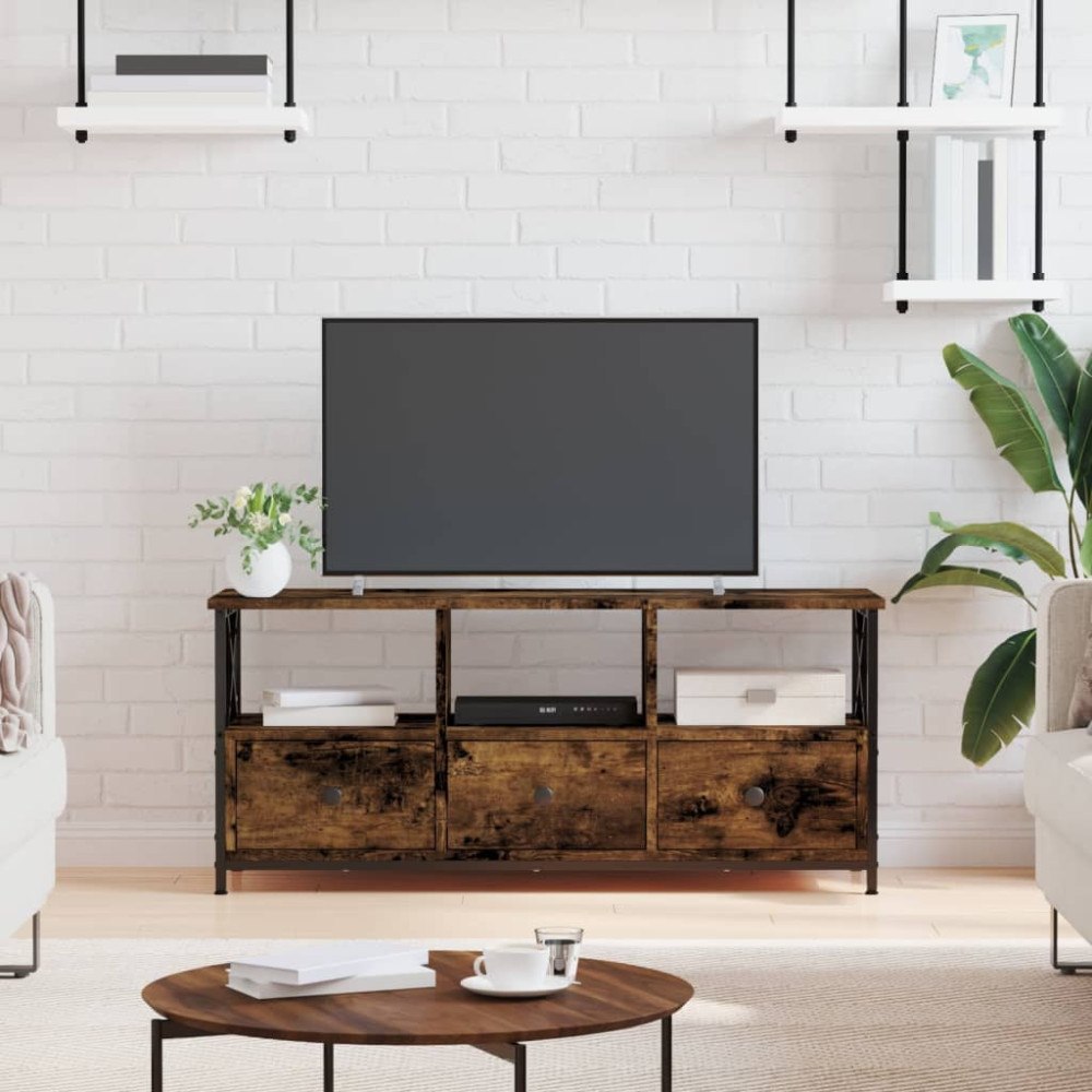 vidaXL Tv-bänk rökfärgad ek 102x33x45 cm konstruerat trä & järn