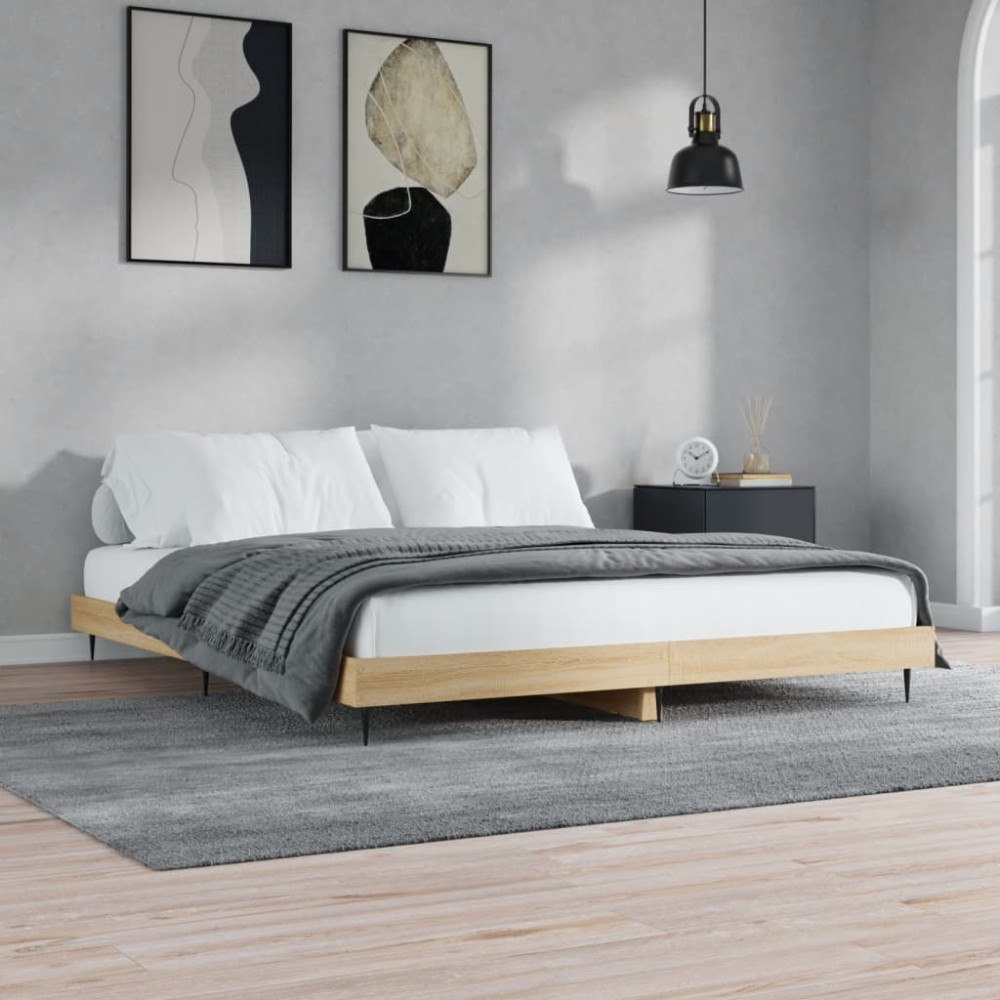 vidaXL Sängram utan madrass sonoma-ek 150x200 cm konstruerad trä