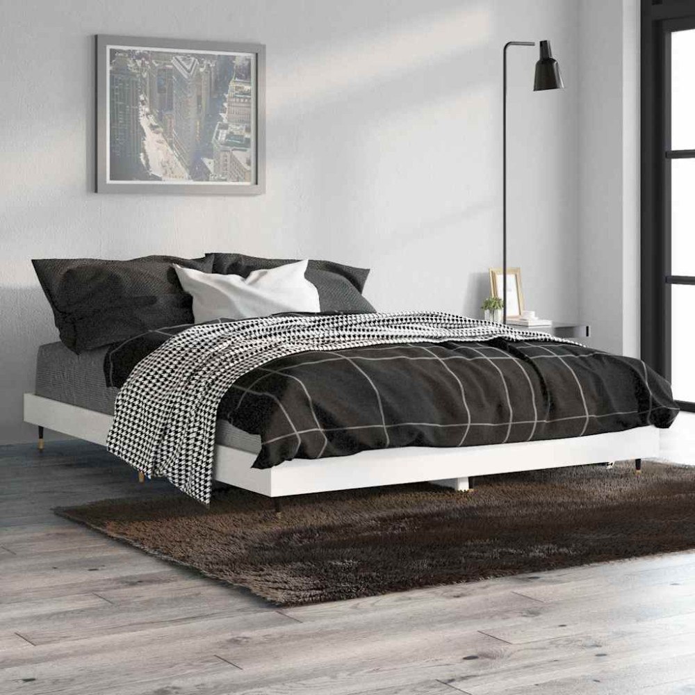 vidaXL Sängram vit högglans 135x190 cm konstruerat trä