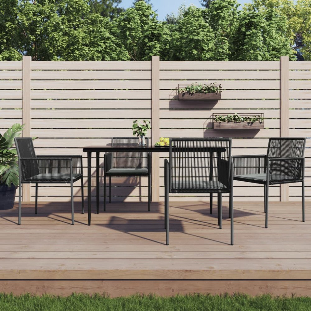 vidaXL Matgrupp för trädgården med dynor 5 delar svart konstr. & stål