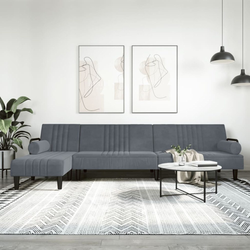 vidaXL L-formad bäddsoffa mörkgrå 260x140x70 cm sammet