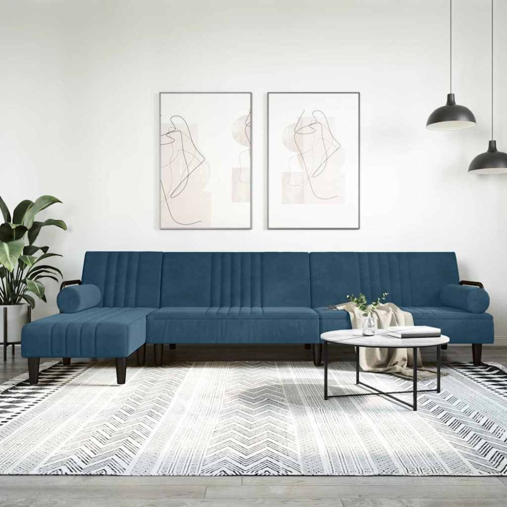 vidaXL L-formad bäddsoffa blå 260x140x70 cm sammet