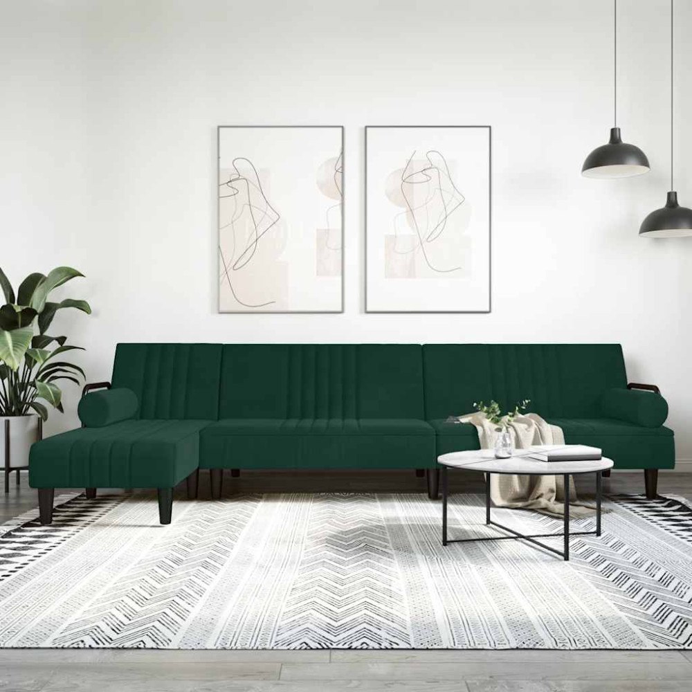 vidaXL L-formad bäddsoffa mörkgrön 260x140x70 cm sammet