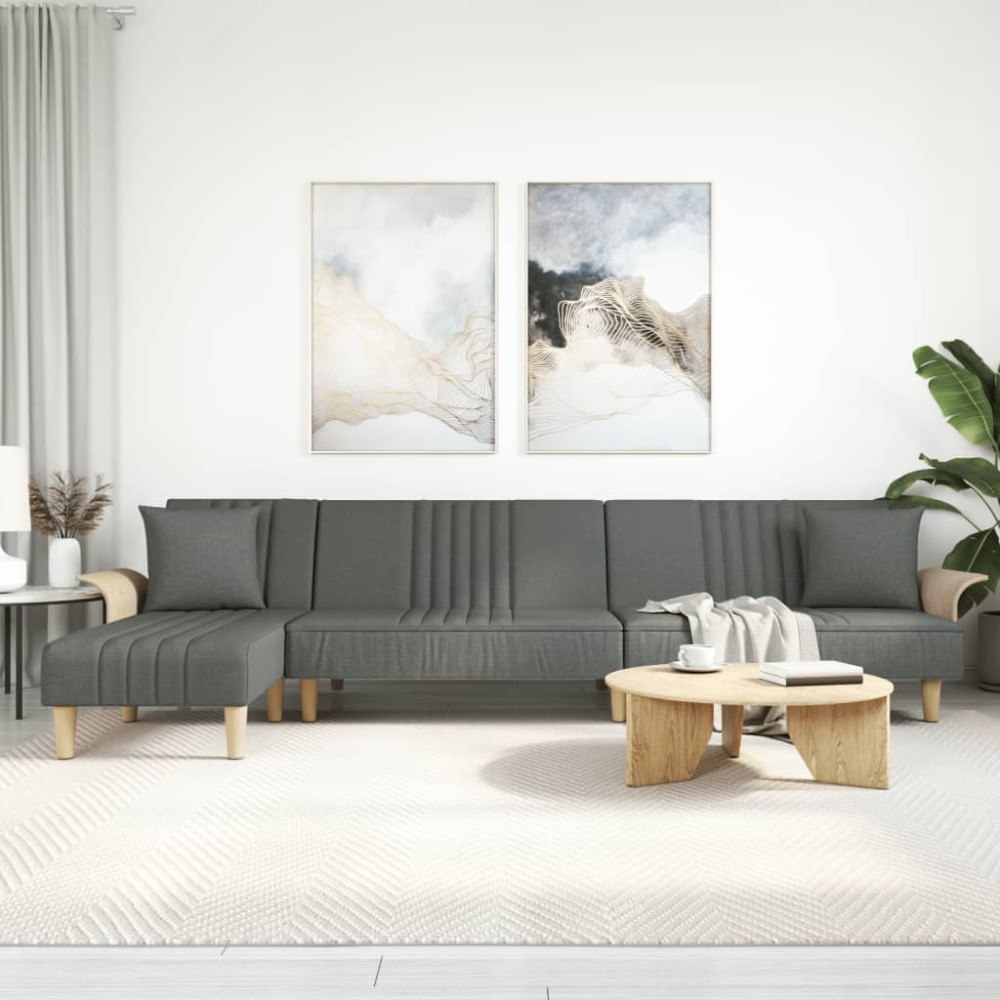 vidaXL L-formad bäddsoffa mörkgrå 279x140x70 cm tyg