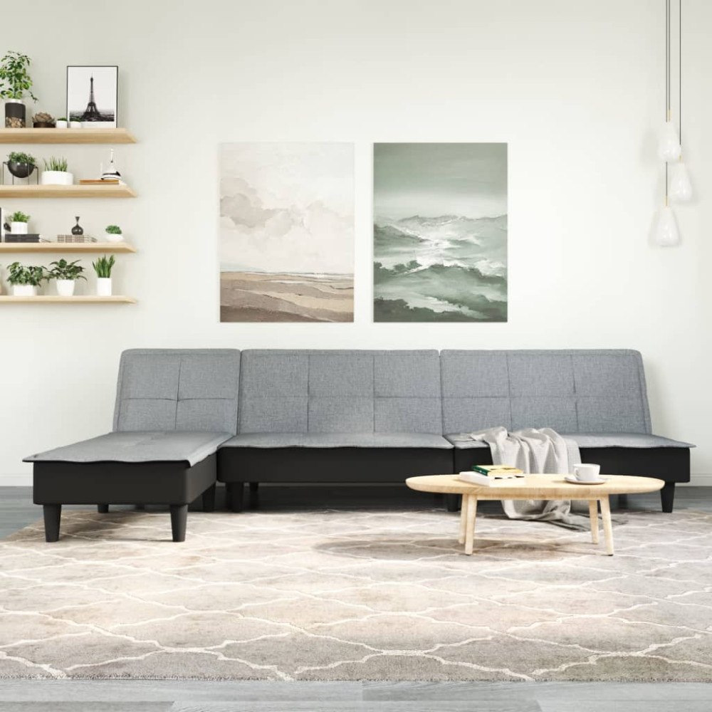 vidaXL L-formad bäddsoffa ljusgrå 255x140x70 cm tyg