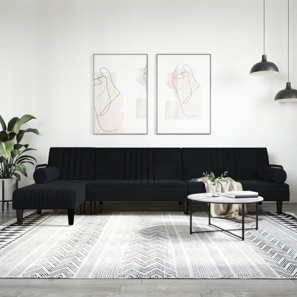 vidaXL L-formad bäddsoffa svart 260x140x70 cm sammet