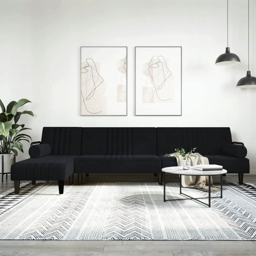 vidaXL L-formad bäddsoffa svart 260x140x70 cm sammet