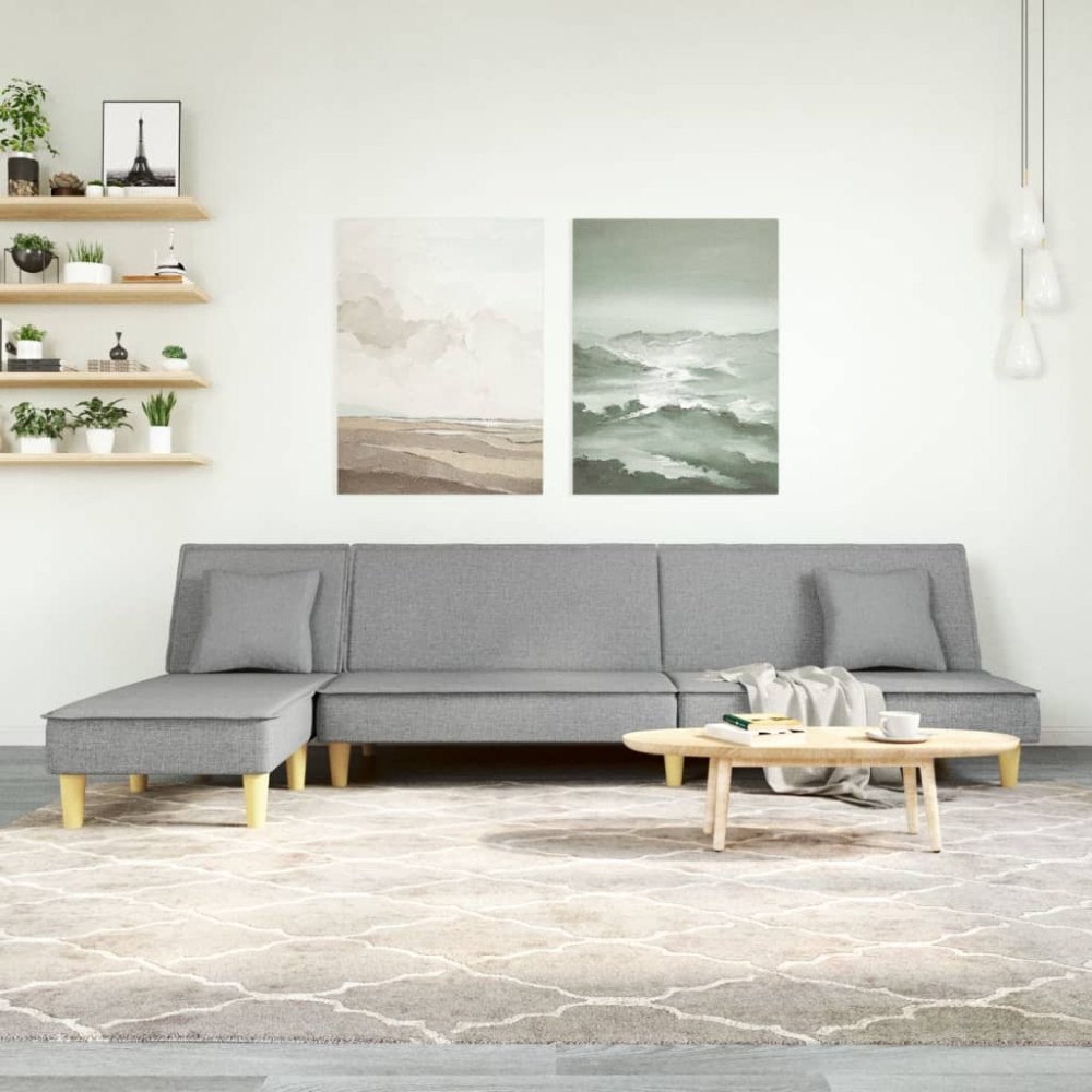 vidaXL L-formad bäddsoffa ljusgrå 255x140x70 cm tyg