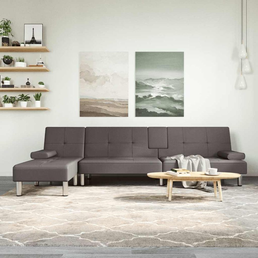 vidaXL L-formad bäddsoffa grå 255x140x70 cm konstläder
