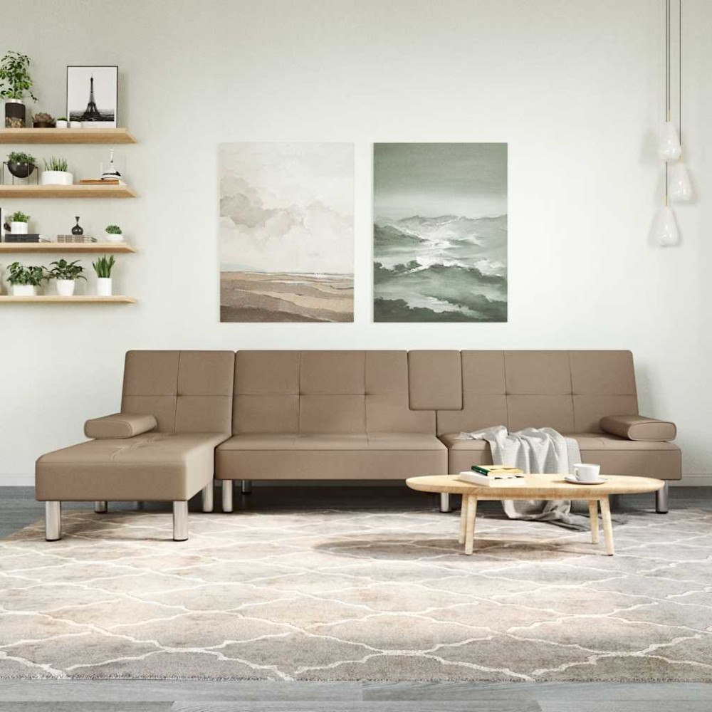 vidaXL L-formad bäddsoffa cappuccino 255x140x70 cm konstläder
